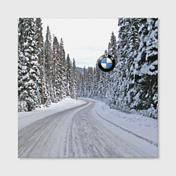 Холст квадратный BMW - зимняя дорога через лес, цвет: 3D-принт — фото 2