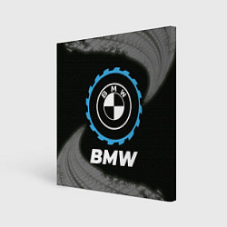 Холст квадратный BMW в стиле Top Gear со следами шин на фоне, цвет: 3D-принт
