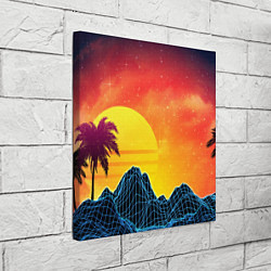 Холст квадратный Тропический остров на закате ретро иллюстрация, цвет: 3D-принт — фото 2