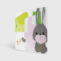 Холст квадратный Кролик и птички, цвет: 3D-принт