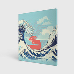 Холст квадратный Морской пейзаж с большими волнами на закате, цвет: 3D-принт