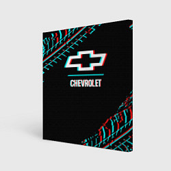 Холст квадратный Значок Chevrolet в стиле glitch на темном фоне, цвет: 3D-принт