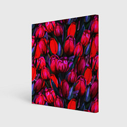 Холст квадратный Тюльпаны - поле красных цветов, цвет: 3D-принт