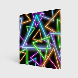 Холст квадратный Неоновые треугольники - текстура, цвет: 3D-принт