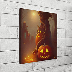 Холст квадратный Жуткое дерево и улыбающаяся тыква на Хэллоуин, цвет: 3D-принт — фото 2