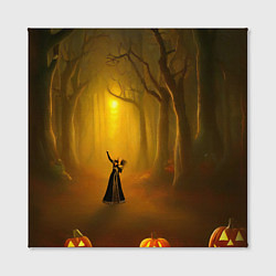 Холст квадратный Ведьма в черном платье в заколдованном лесу с тыкв, цвет: 3D-принт — фото 2