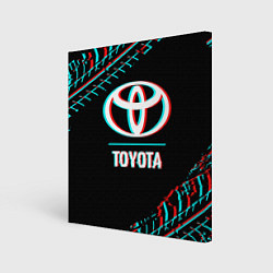 Холст квадратный Значок Toyota в стиле glitch на темном фоне, цвет: 3D-принт