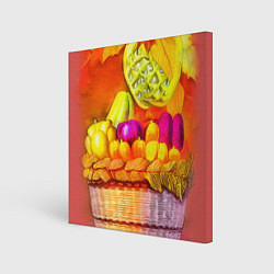 Холст квадратный Спелые фрукты и овощи в плетеной корзине, цвет: 3D-принт