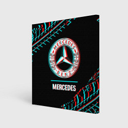 Холст квадратный Значок Mercedes в стиле glitch на темном фоне, цвет: 3D-принт