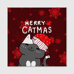 Холст квадратный Новогодние снежинк и котик в шапочке, цвет: 3D-принт — фото 2