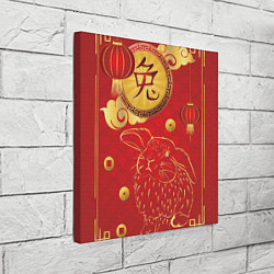 Холст квадратный Китайский иероглиф и золотой кролик на красном фон, цвет: 3D-принт — фото 2