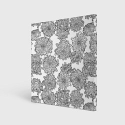 Холст квадратный Цветы хризантемы: линейный рисунок, цвет: 3D-принт