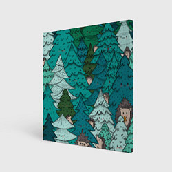 Холст квадратный Ежи в еловом лесу, цвет: 3D-принт