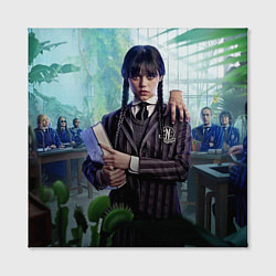 Холст квадратный Уэнсдэй с книгой и вещь, цвет: 3D-принт — фото 2