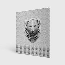 Холст квадратный Медведь чёрно-белый барельеф с этническим орнамент, цвет: 3D-принт