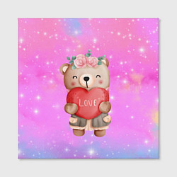 Холст квадратный Милый мишка с сердечком, цвет: 3D-принт — фото 2