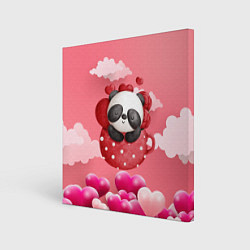 Холст квадратный Панда с сердечками в чашке, цвет: 3D-принт