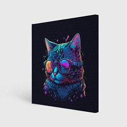 Холст квадратный Кот неоновый, цвет: 3D-принт