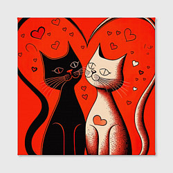 Холст квадратный Влюблённые кошки на красном фоне, цвет: 3D-принт — фото 2