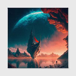 Холст квадратный Абстрактный летающий корабль и луна, цвет: 3D-принт — фото 2