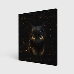 Холст квадратный Черный котенок с желтыми глазами - нейросеть, цвет: 3D-принт