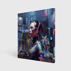 Холст квадратный Cyberpunk - brave girl - neural network, цвет: 3D-принт