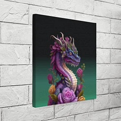 Холст квадратный Неоновый дракон с цветами, цвет: 3D-принт — фото 2