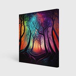 Холст квадратный Разноцветный неоновый лес, цвет: 3D-принт