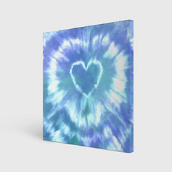 Холст квадратный Сердце - тай-дай - голубой, цвет: 3D-принт