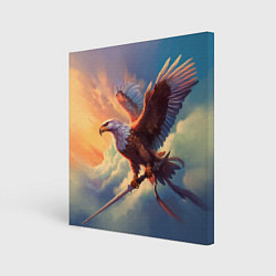 Холст квадратный Орел с мечом в облаках на закате, цвет: 3D-принт