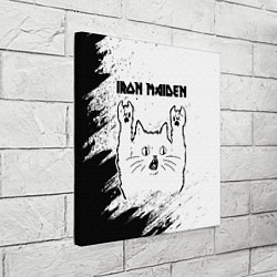 Холст квадратный Iron Maiden рок кот на светлом фоне, цвет: 3D-принт — фото 2