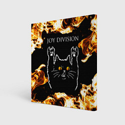 Холст квадратный Joy Division рок кот и огонь, цвет: 3D-принт