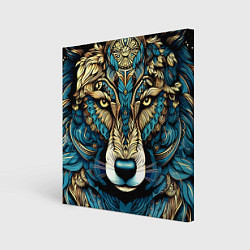 Холст квадратный Волк в бирюзовом орнаменте, цвет: 3D-принт