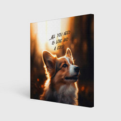 Холст квадратный Любовь и корги, цвет: 3D-принт