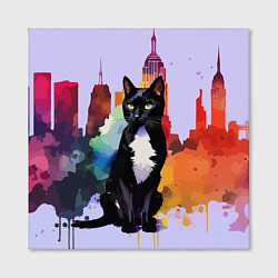 Холст квадратный Милая кисуля в Нью-Йорке - акварель, цвет: 3D-принт — фото 2