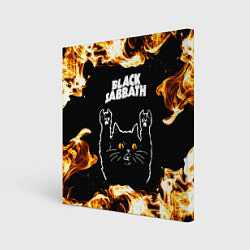 Холст квадратный Black Sabbath рок кот и огонь, цвет: 3D-принт