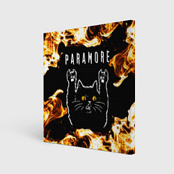 Холст квадратный Paramore рок кот и огонь, цвет: 3D-принт