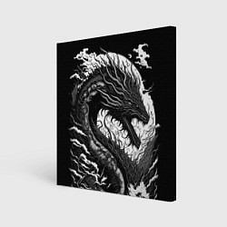 Холст квадратный Черно-белый дракон и волны, цвет: 3D-принт