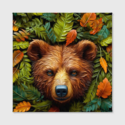 Холст квадратный Медведь в листьях, цвет: 3D-принт — фото 2