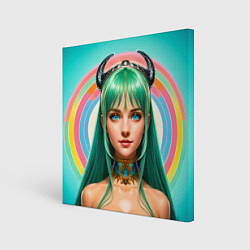 Холст квадратный Девушка с зелёными волосами и рожками, цвет: 3D-принт