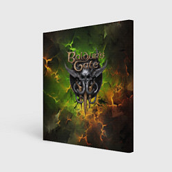 Холст квадратный Baldurs Gate 3 logo dark green fire, цвет: 3D-принт