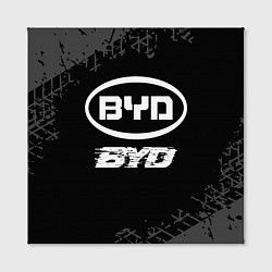 Холст квадратный BYD speed на темном фоне со следами шин, цвет: 3D-принт — фото 2