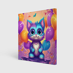Холст квадратный Котик с воздушными шариками, цвет: 3D-принт