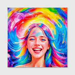 Холст квадратный Девушка с красочными волосами в каплях воды, цвет: 3D-принт — фото 2