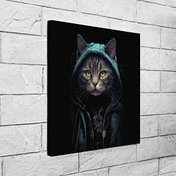 Холст квадратный Кот в капюшоне стиль киберпанк, цвет: 3D-принт — фото 2