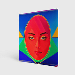Холст квадратный Девушка красноликая овал в прямоугольнике, цвет: 3D-принт