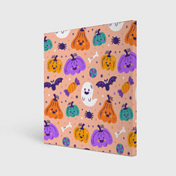 Холст квадратный Halloween - pumpkins and ghosts, цвет: 3D-принт