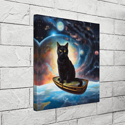 Холст квадратный Черный кот на космическом корабле летящий в космос, цвет: 3D-принт — фото 2