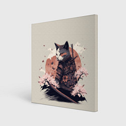 Холст квадратный Боевой котенок ниндзя - японская сакура, цвет: 3D-принт