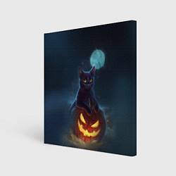 Холст квадратный Кот с тыквой - хэллоуин, цвет: 3D-принт